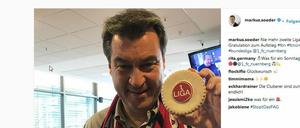 Auf seinem Instagram-Account feiert Markus Söder den Aufstieg des 1. FC Nürnberg.