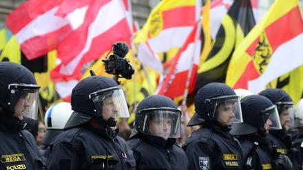 Demonstration der Identitären Bewegung im August 2016 in Wien.