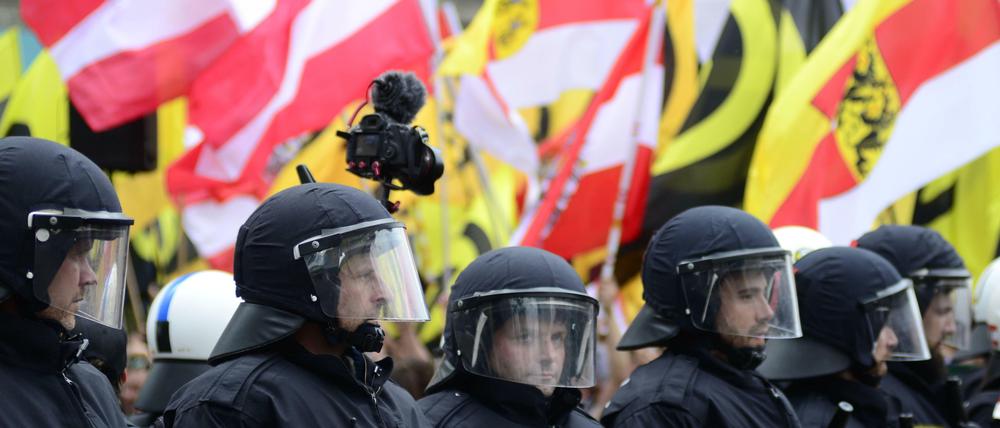 Demonstration der Identitären Bewegung im August 2016 in Wien.