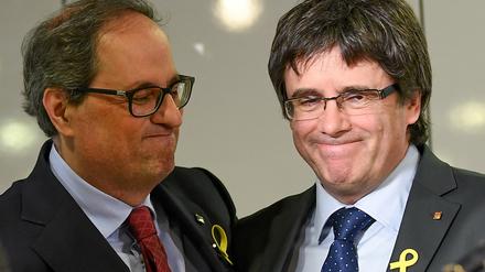 Pressekonferenz in einem Wilmersdorfer Hotel: Quim Torra (links) und Carles Puigdemont. 
