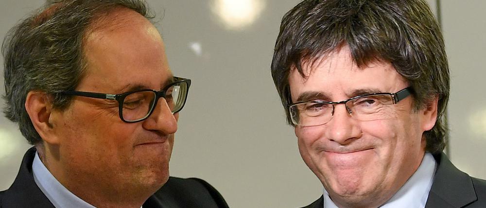 Pressekonferenz in einem Wilmersdorfer Hotel: Quim Torra (links) und Carles Puigdemont.