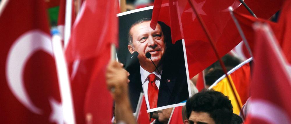 Anhänger des türkischen Staatspräsidenten Erdogan bei einer Wahlveranstaltung in Köln (2016).