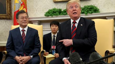 US-Präsident Donald Trump gab mit Südkoreas Präsident Moon Jae In eine Pressekonferenz.