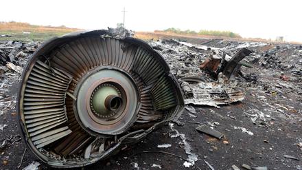 Trümmerteile des Flugzeugs MH17 an der Absturzstelle. 