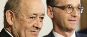 oJean-Yves Le Drian, Ministre des de l'Europe et des Affaires étrangères avec son homologue Heiko Maas, Ministre des Affaires Étrangères à Berlin, Mai 2018.