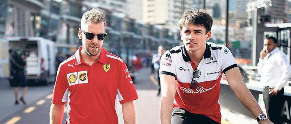 Titelträger und Talent. Sebastian Vettel (links) hält sehr viel von Charles Leclerc (rechts). Gut möglich, dass die beiden bald gemeinsam für Ferrari fahren.