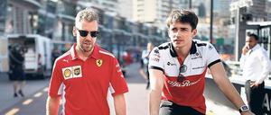 Titelträger und Talent. Sebastian Vettel (links) hält sehr viel von Charles Leclerc (rechts). Gut möglich, dass die beiden bald gemeinsam für Ferrari fahren.