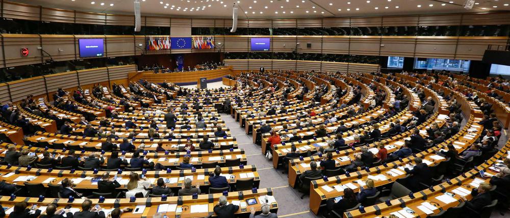 Blick in das Europaparlament in Brüssel (Belgien) während einer Plenartagung.