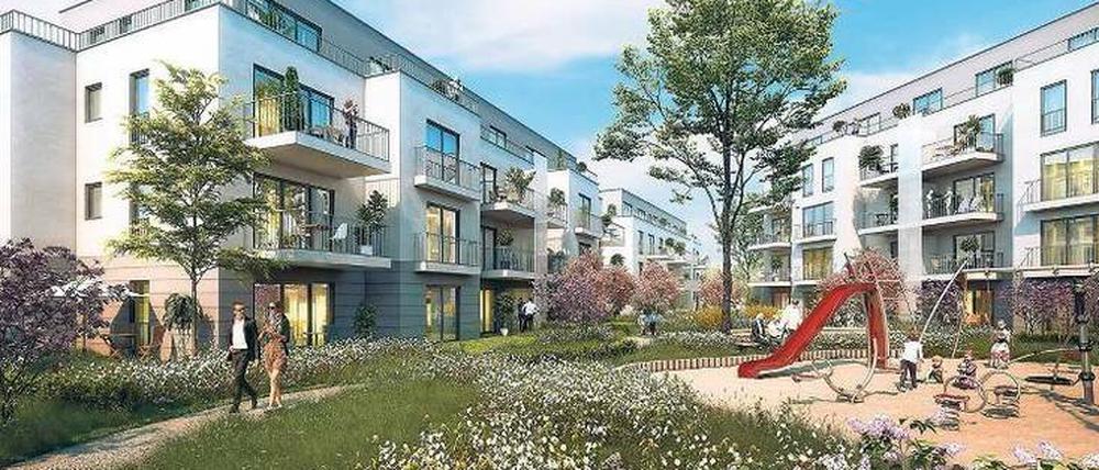 Geschützte Mitte. Geplant ist ein begrünter Mieter-Platz.