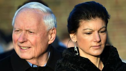 Die Fraktionsvorsitzende der Partei Die Linke im Bundestag, Sahra Wagenknecht, und ihr Mann, Oskar Lafontaine. 