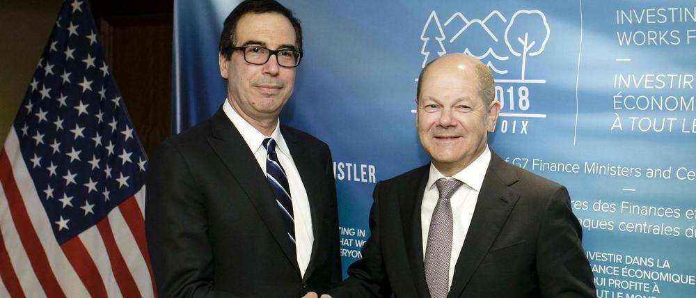 Bundesfinanzminister Olaf Scholz, trifft US-Finanzminister Steven Mnuchin beim G7 Treffen der Finanzminister und Notenbankgouverneure.