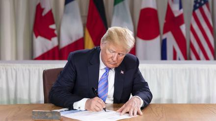 Wie viel sind seine Zusagen noch wert? US-Präsident Donald Trump beim G-7-Gipfel in Kanada.