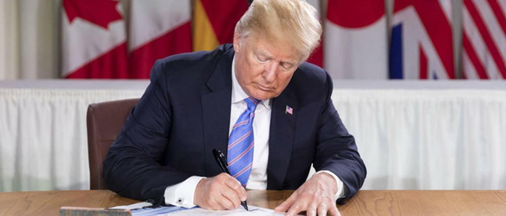 Wie viel sind seine Zusagen noch wert? US-Präsident Donald Trump beim G-7-Gipfel in Kanada.