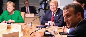 Kanzlerin Merkel, US-Präsident Trump und Frankreichs Präsident Macron (v.l.n.r.) beim G-7-Gipfel in La Malbaie.