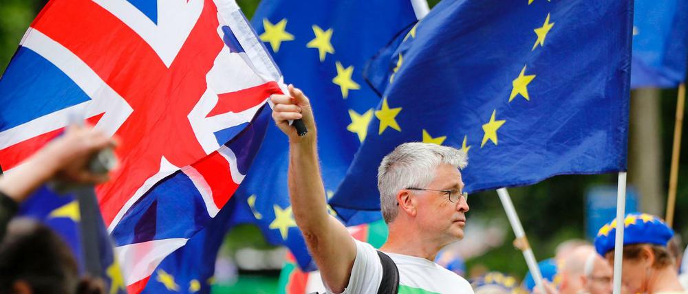 Vor dem Parlament in London demonstrierten am Dienstag Brexit-Gegner.