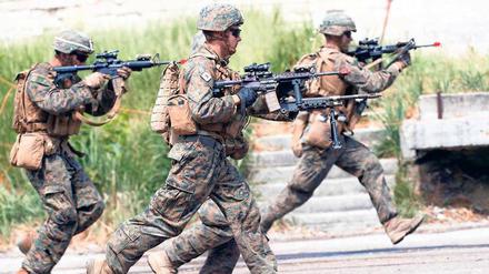 Voll einsatzbereit. US-Soldaten beim Manöver "Saber Strike" im Osten Polens. 
