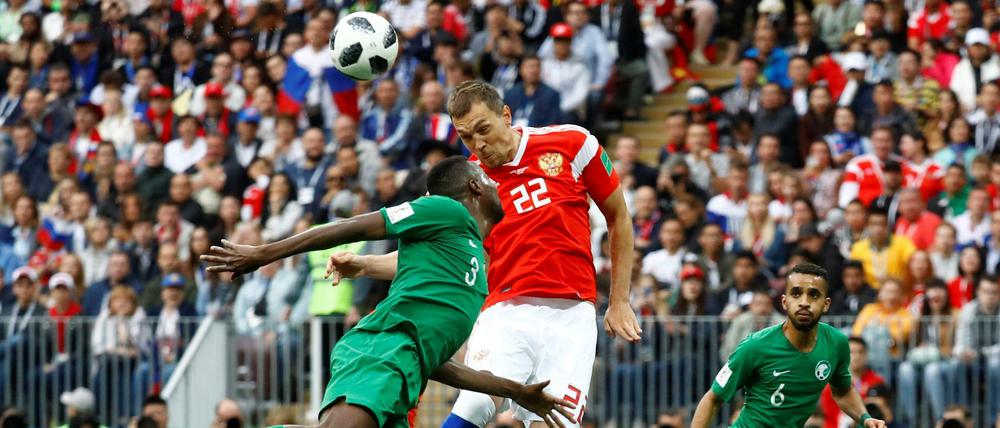 Eingenickt. Artem Dzyuba (22) trifft zum 3:0 für Russland.