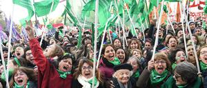 Demonstranten feiern das Ergebnis der Abstimmung des argentinischen Parlaments.
