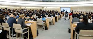 Der Menschenrechtsrat der Vereinten Nationen im europäischen Hauptquartier der UN in der Schweiz.