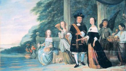 Pieter Cnoll und seine Familie, Batavia 1665: Pieters Frau, Cornelia van Niewenroode, Tochter eines niederländischen Diamantenhändlers und seiner japanischen Partnerin, war mit neun Jahren als Halbwaise allein aus Japan nach Batavia gekommen, um dort getauft zu werden. Diese Taufe war die Voraussetzung, um als Tochter ihres verstorbenen Vaters legalisiert zu werden. Ihre Mutter sah sie nie wieder. Ihre Herkunft war kein Hindernis für eine hochrangige Eheschließung und eine Karriere ihres Mannes in der niederländischen Ostindien-Kompanie. Das Gemälde von Jacob Coeman (1632–1676) aus dem Jahr 1665 trägt den Titel „Pieter Cnoll, Cornelia van Nijenrode und ihre Töchter“.