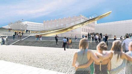 Standort Schlossfreiheit, mit der Bauakademie im Hintergrund. Das Geld für den Baubeginn der Einheitswippe wurde am Mittwoch nicht freigegeben.