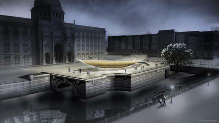 Eine Simulation des geplanten Einheitsdenkmals vor dem Berliner Schloss.