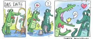 Tierisches Date: Ein Comic-Strip von Sandra Brandstätter aus „Polle“.