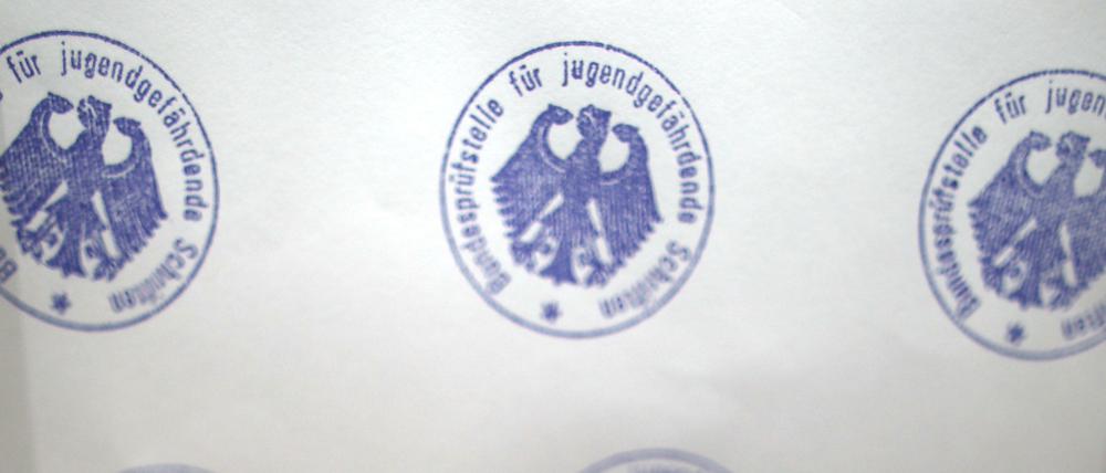 Der Stempel "Indiziert" der ehemaligen Bundesprüfstelle für jugendgefährdende Schriften.