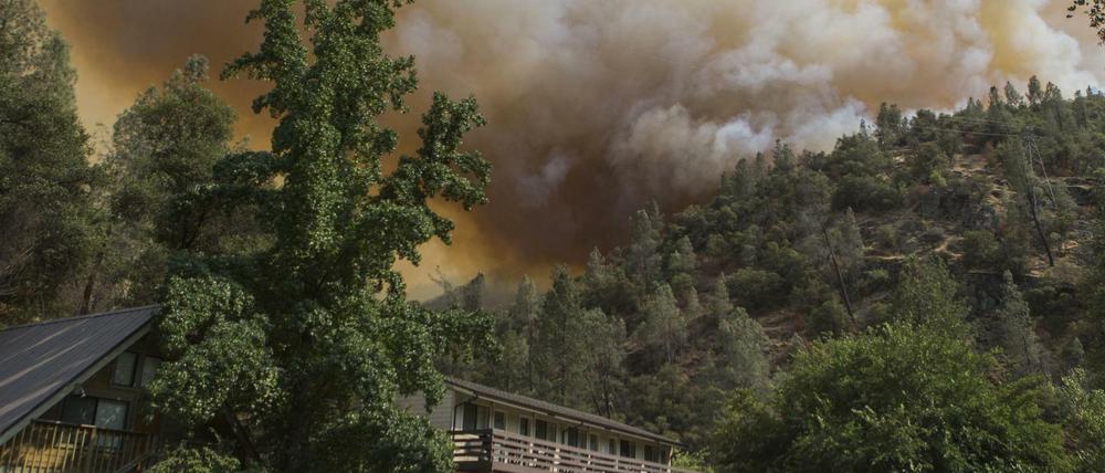 Rauch über den Wäldern nahe des berühmten Yosemite-Nationalparks.