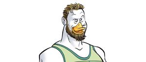 Diskuswurf-Olympiasieger Robert Harting mit Schnabel.