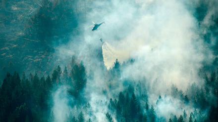 Mit Hubschraubern versuchen die Einsatzkräfte die Feuer zu bekämpfen.