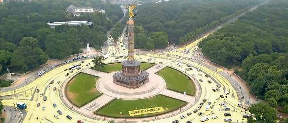 Umweltaktivisten hatten Ende Juni den Großen Stern im Tiergarten in eine bunte Fläche verwandelt.