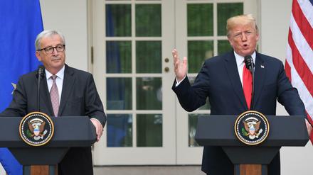 Jean-Claude Juncker und Donald Trump bei einer kurzfristig angesetzten Pressekonferenz im Rose Garden des Weißen Hauses.