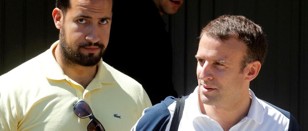 Frankreichs Staatschef Emmanuel Macron (rechts) und sein Ex-Leibwächter Alexandre Benalla.