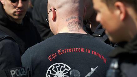Neonazi-Demonstration im brandenburgischen Wittstock an der Dosse. 