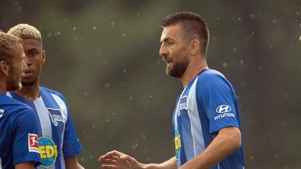 Vedad Ibisevic (r.) mit seinen Teamkollegen.