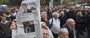 Protest im Oktober 2016 in Budapest gegen die Zwangsschließung der Tageszeitung "Népszabadság".