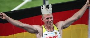 Arthur Abele aus Deutschland jubelt über Gold.