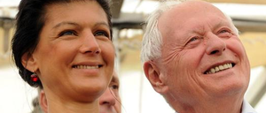 Linken-Politiker Sahra Wagenknecht, Oskar Lafontaine im Juli 2016 beim Sommerfest der Linkspartei in Saarbrücken.