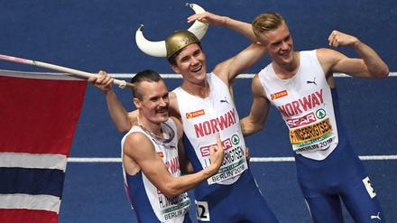 Die flinken norwegischen Brüder Henrik, Jakob und Filip Ingebrigtsen (von links) hatten während der EM einiges zu feiern.