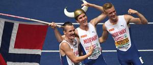 Die flinken norwegischen Brüder Henrik, Jakob und Filip Ingebrigtsen (von links) hatten während der EM einiges zu feiern.