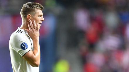15.08.2018, Estland, Tallinn: Fußball: UEFA Supercup, Real Madrid - Atletico Madrid im Lilleküla Stadion. Toni Kroos von Real Madrid regaiert. 