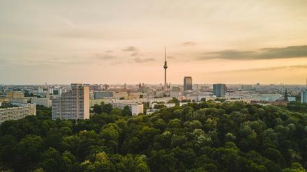 Eine Drohnenaufnahme vom Volkspark Friedrichshain. (Symbolbild)