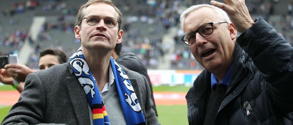 Wenn der Vermieter vorbeikommt: Michael Müller (Regierender) und Hertha-Chef Werner Gegenbauer (Mieter) im Mai 2015.