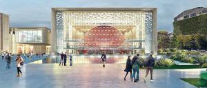 Hommage an einen ikonischen Bau. Das Kulturzentrum soll in der Kubatur des alten Gebäudes von Hayati Tabanlaozlu entstehen. Im Zentrum der Zuschauersaal in Form einer Halbkugel. Die Fassade war früher aus Aluminium, jetzt wird sie transparent.