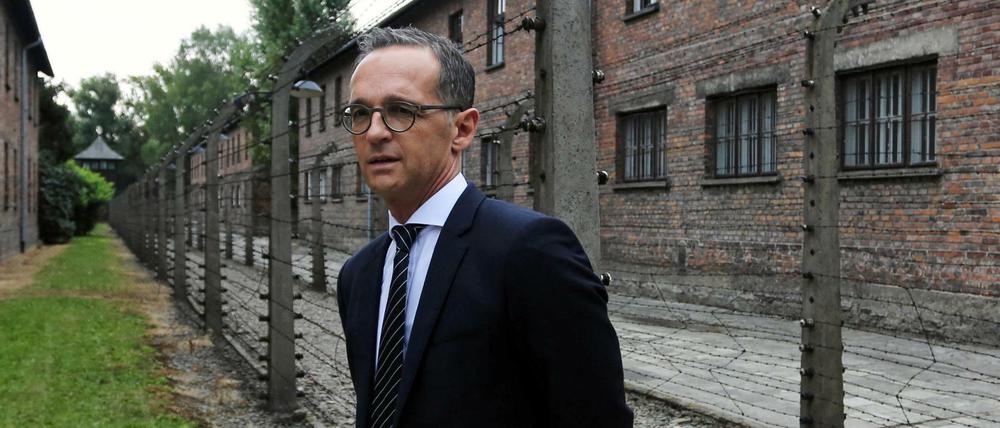 Außenminister Heiko Maas (SPD) am Montag in der Gedenkstätte des ehemaligen Konzentrationslagers Auschwitz-Birkenau. 