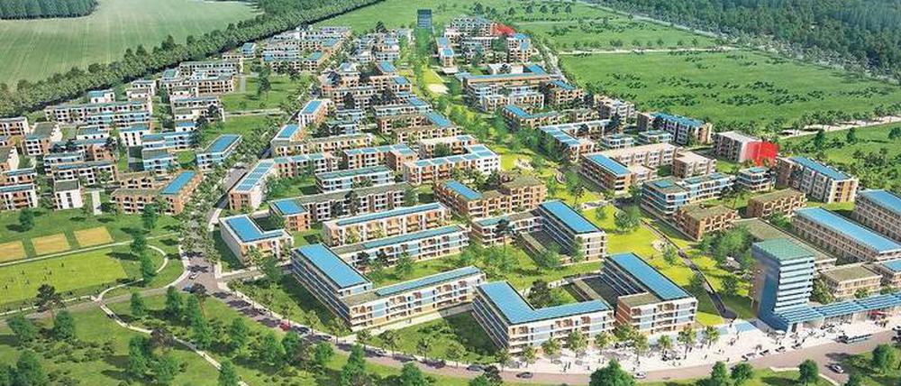 So soll das neue Stadtquartier aussehen. Eine Baugenehmigung für knapp 300 Wohnungen liegt vor, doch die Berliner Gesellschaft Solwo will mehr. 