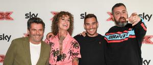 Thomas Anders (l-r), Jennifer Weist, Lions Head und Sido bei einem Pressetermin zur neuen Musik-Castingshow "X-Factor" bei Sky Deutschland.