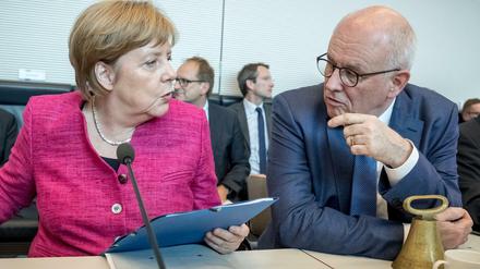 Bundeskanzlerin Angela Merkel (CDU) und Volker Kauder, Fraktionsvorsitzender der CDU/CSU-Fraktion. 