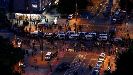 Straßenblockade der Polizei in Chemnitz